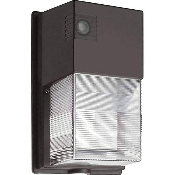 Lithonia Lighting - 18 Watt, Medium Lamp Base LED Wall Pack Light Fixture - 17" Diam Wide x 11" High x 5-1/4" Deep, Wall Mount, Aluminum Housing - Eagle Tool & Supply