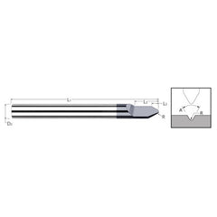 Engraving Cutters - 0.1250″ (1/8″) Shank Diameter × 0.0100″ Radius × 60° included Carbide Radius Engraver, 1 Flute, Amorphous Diamond Coated - Exact Industrial Supply