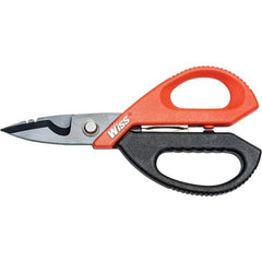 Wiss - 3" LOC, 9-1/2" OAL Titanium-Coated Stainless Steel Ergonomic Shears - Ambidextrous, Serrated, Plastic Straight Handle, For Electrical Use - Eagle Tool & Supply