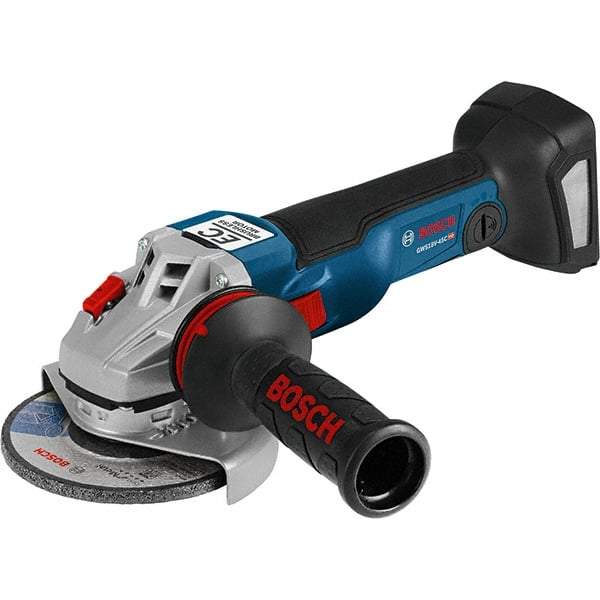 Bosch - 4-1/2" Wheel Diam, 9,000 RPM, Cordless Angle & Disc Grinder - 5/8-11 Spindle, 18 Volts, 6.3 Amps - Eagle Tool & Supply