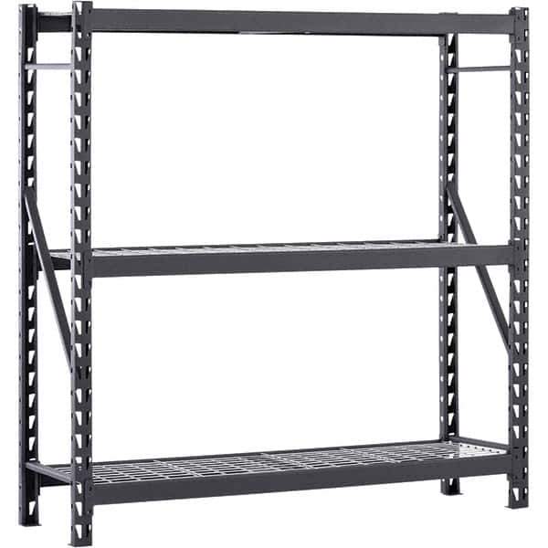 Edsal - 3 Shelf Starter Unit Wire Deck Open Steel Shelving - 4,500 Lb Capacity, 77" Wide x 72" High x 24" Deep, Black - Eagle Tool & Supply