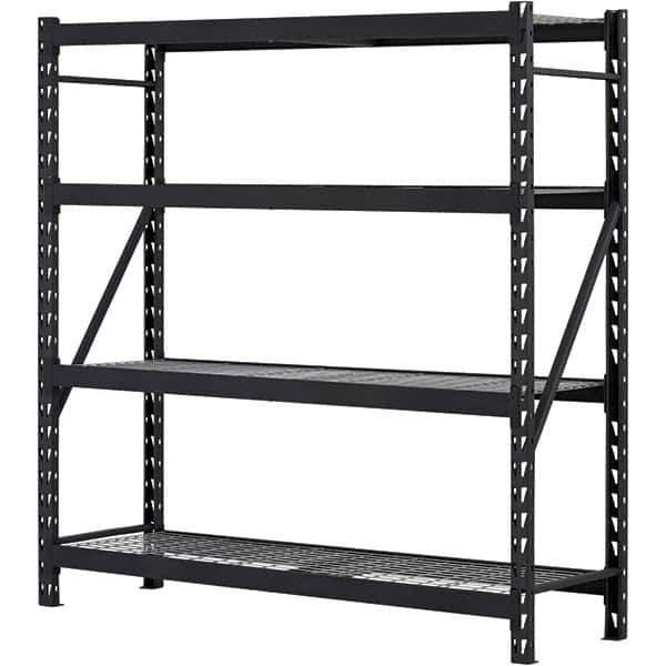 Edsal - 4 Shelf Starter Unit Wire Deck Open Steel Shelving - 6,000 Lb Capacity, 77" Wide x 78" High x 24" Deep, Black - Eagle Tool & Supply