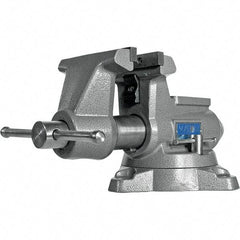 Wilton - 5-1/2" Jaw Width, 5" Opening Capacity, 3-5/8" Throat Depth, Iron Swivel Bench Vise - Double Lockdown Base Attachment, Anvil, 17-45/64" Long x 10-39/64" Wide x 8-13/32" High - Eagle Tool & Supply
