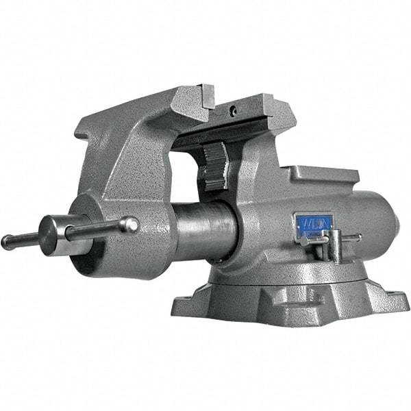 Wilton - 8-1/2" Jaw Width, 8-1/2" Opening Capacity, 4-1/2" Throat Depth, Iron Swivel Bench Vise - Double Lockdown Base Attachment, Anvil, 23-39/64" Long x 12-39/64" Wide x 10-19/64" High - Eagle Tool & Supply