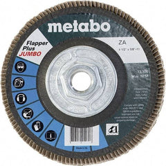 Metabo - 80 Grit, 4-1/2" Disc Diam, 5/8-11 Center Hole, Type 27 Zirconia Alumina Flap Disc - 13,300 Max RPM, Fiberglass Backing, Arbor Attaching System, Coated - Eagle Tool & Supply