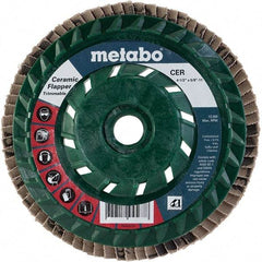Metabo - 80 Grit, 4-1/2" Disc Diam, 5/8-11 Center Hole, Type 29 Ceramic Flap Disc - 13,300 Max RPM, Plastic Backing, Arbor Attaching System, Coated - Eagle Tool & Supply