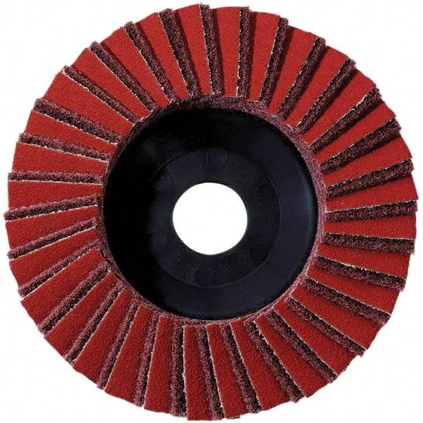 Metabo - 60 Grit, 5" Disc Diam, 7/8" Center Hole, Type 29 Aluminum Oxide Flap Disc - 12,225 Max RPM, Fiberglass Backing, Arbor Attaching System, Coated & Non-Woven Combo - Eagle Tool & Supply