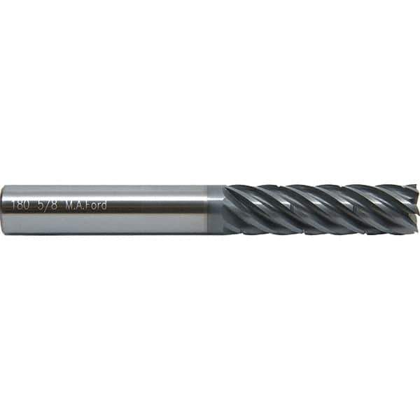 M.A. Ford - 5/8", 7 Flute, Single End, Solid Carbide, 0.03" Corner Radius End Mill - 6" OAL, 38° Helix, Right Hand Flute, 3" LOC, Right Hand Cut - Eagle Tool & Supply