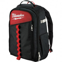 Milwaukee Tool - 22 Pocket Black & Red Ballistic Nylon Backpack Tool Bag - 11" Wide x 7-7/8" Deep x 19-5/8" High - Eagle Tool & Supply