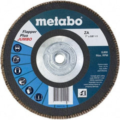 Metabo - 60 Grit, 7" Disc Diam, 5/8-11 Center Hole, Type 29 Zirconia Alumina Flap Disc - 8,600 Max RPM, Fiberglass Backing, Arbor Attaching System, Coated - Eagle Tool & Supply