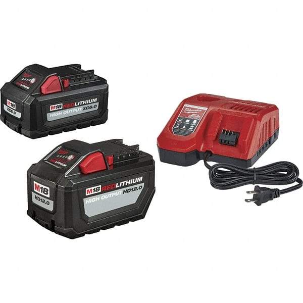 Milwaukee Tool - 18 Volt, 2 Battery Lithium-Ion Power Tool Charger - AC Wall Outlet Power Source, Batteries Included - Eagle Tool & Supply