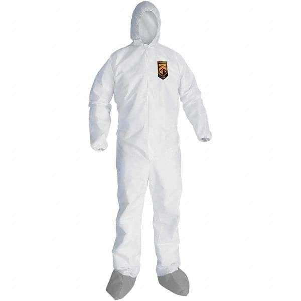 KleenGuard - Size L Microporous Film Laminate General Purpose Coveralls - White, Zipper Closure, Elastic Cuffs, with Boots, Serged Seams - Eagle Tool & Supply