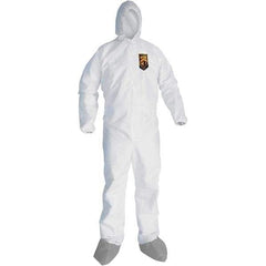 KleenGuard - Size L Microporous Film Laminate General Purpose Coveralls - White, Zipper Closure, Elastic Cuffs, with Boots, Serged Seams - Eagle Tool & Supply