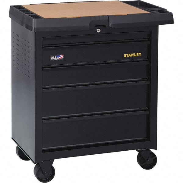 Mobile Service Workbench Mobile Work Center: 21-3/4″ OAD, 5 Drawer Steel Body, Fiber Board Top, Black Gloss