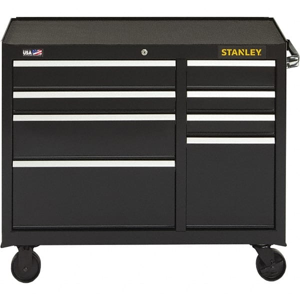 Steel Tool Roller Cabinet: 8 Drawers Black, Vinyl Top