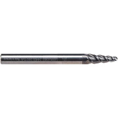 Emuge - 6° Taper Angle per Side, 4.28mm Small End Diam, 15mm LOC, Solid Carbide 3 Flute Tapered Ball End Mill - AlCr Finish, 62mm OAL, 6mm Shank Diam, Spiral Flute, 45° Helix - Eagle Tool & Supply
