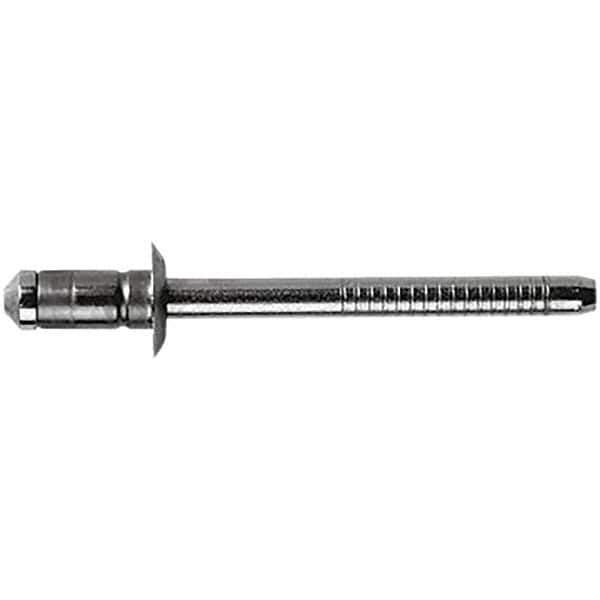 STANLEY Engineered Fastening - Size 6 Dome Head Stainless Steel Open End Blind Rivet - Steel Mandrel, 0.0591" to 0.1378" Grip, 3/16" Head Diam, 0.1929" to 0.2008" Hole Diam, 3.2" Body Diam - Eagle Tool & Supply