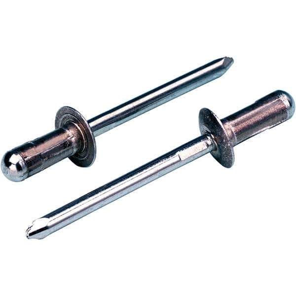 STANLEY Engineered Fastening - Size 6 Large Flange Head Aluminum Open End Blind Rivet - Steel Mandrel, 0.063" to 0.252" Grip, 3/16" Head Diam, 0.1929" to 0.1988" Hole Diam, 2.83" Body Diam - Eagle Tool & Supply