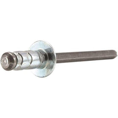 STANLEY Engineered Fastening - Size 6 Large Flange Head Aluminum Multi Grip Blind Rivet - Steel Mandrel, 0.437" to 3/4" Grip, 3/16" Head Diam, 0.192" to 0.205" Hole Diam, 0.116" Body Diam - Eagle Tool & Supply