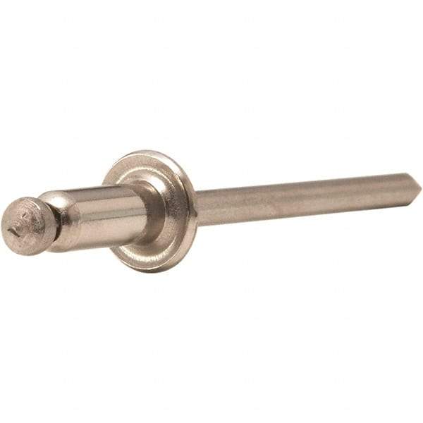 STANLEY Engineered Fastening - Size 5 Dome Head Stainless Steel Open End Blind Rivet - Steel Mandrel, 0.188" to 1/4" Grip, 5/32" Head Diam, 0.16" to 0.164" Hole Diam, 0.097" Body Diam - Eagle Tool & Supply