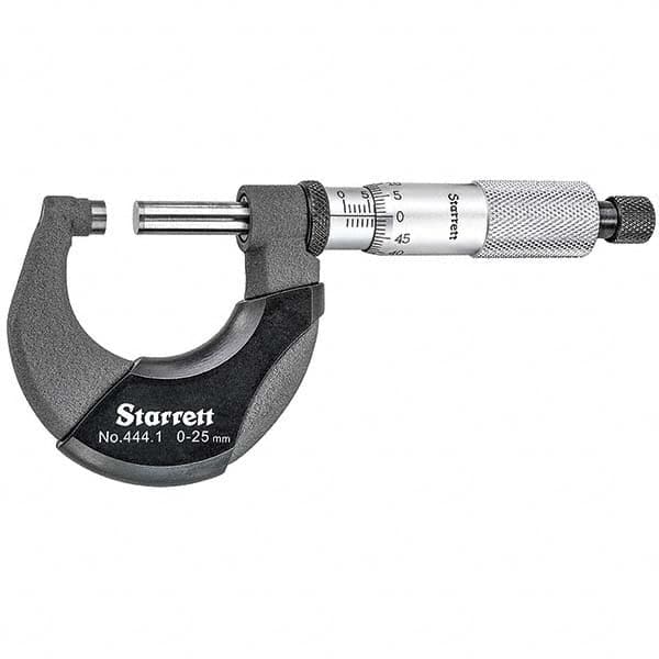 Starrett - Mechanical Outside Micrometers Minimum Measurement (mm): 0.00 Maximum Measurement (mm): 25.00 - Eagle Tool & Supply