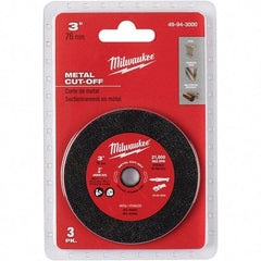 Milwaukee Tool - 3" 60 Grit Aluminum Oxide Cutoff Wheel - 3/64" Thick, 3/8" Arbor, 20,000 Max RPM, Use with Die & Angle Grinders & Circular Saws - Eagle Tool & Supply