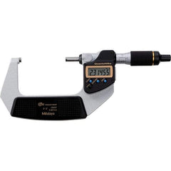 Mitutoyo - 2 to 3" Range, 0.00005" Resolution, Quantumike Throat IP65 Electronic Outside Micrometer - 0.0001" Accuracy, Ratchet Stop Thimble, Carbide-Tipped Face, SR44 Battery - Eagle Tool & Supply