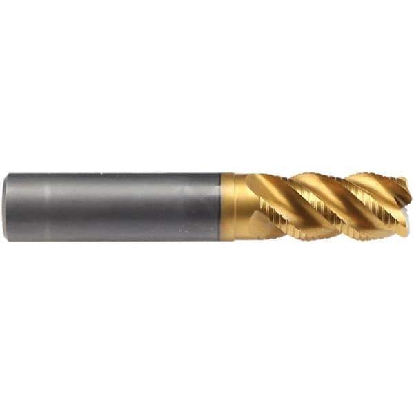 Emuge - 16mm Diam, Fine Pitch, 32mm LOC, 4 Flute Solid Carbide 4mm Corner Radius Roughing End Mill - TiN/TiAlN Finish, 92mm OAL, 16mm Shank Diam, Single End, Extended Reach, 45° Helix - Eagle Tool & Supply