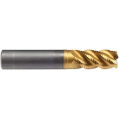 Emuge - 16mm Diam, Fine Pitch, 32mm LOC, 4 Flute Solid Carbide 2.5mm Corner Radius Roughing End Mill - TiN/TiAlN Finish, 92mm OAL, 16mm Shank Diam, Single End, Extended Reach, 45° Helix - Eagle Tool & Supply