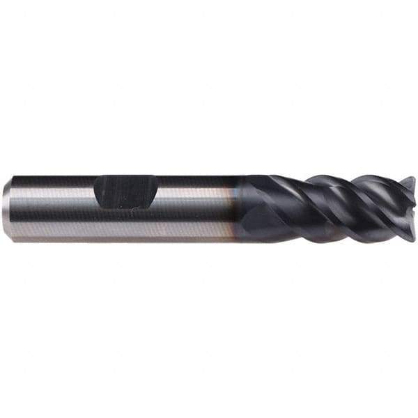 Emuge - 3/16" Diam, 3/8" LOC, 4 Flute Solid Carbide Roughing & Finishing End Mill - TiAlN Finish, 2" OAL, 1/4" Shank Diam, Weldon Shank, 50° Helix, Centercutting, Long Length - Eagle Tool & Supply