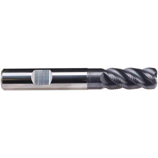 Emuge - 14mm Diam, Fine Pitch, 26mm LOC, 4 Flute Solid Carbide 2mm Corner Radius Roughing End Mill - TiAlN Finish, 83mm OAL, 14mm Shank Diam, Single End, Extended Reach, 45° Helix - Eagle Tool & Supply
