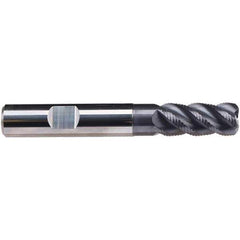Emuge - 14mm Diam, Fine Pitch, 26mm LOC, 4 Flute Solid Carbide 2mm Corner Radius Roughing End Mill - TiAlN Finish, 83mm OAL, 14mm Shank Diam, Single End, Extended Reach, 45° Helix - Eagle Tool & Supply