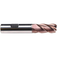 Emuge - 8mm Diam, 19mm LOC, 4 Flute Solid Carbide Roughing & Finishing End Mill - TiAlN Finish, 63mm OAL, 8mm Shank Diam, Weldon Shank, 38° Helix, Long Length - Eagle Tool & Supply