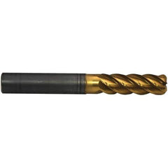 Emuge - 20mm Diam, 60mm LOC, 5 Flute Solid Carbide Roughing & Finishing End Mill - TiN/TiAlN Finish, 130mm OAL, 20mm Shank Diam, Cylindrical Shank, 42° Helix, Extra Long Length - Eagle Tool & Supply