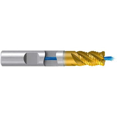 Emuge - 16mm Diam, 22mm LOC, 4 Flute Solid Carbide Roughing & Finishing End Mill - TiN/TiAlN Finish, 82mm OAL, 16mm Shank Diam, Weldon Shank, 45° Helix, Stub Length - Eagle Tool & Supply