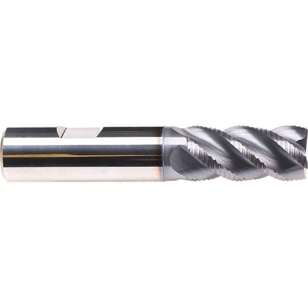 Emuge - 5/8" Diam, 1-1/4" LOC, 4 Flute Solid Carbide Roughing & Finishing End Mill - TiAlN Finish, 3-1/2" OAL, 5/8" Shank Diam, Weldon Shank, 45° Helix, Centercutting, Long Length - Eagle Tool & Supply