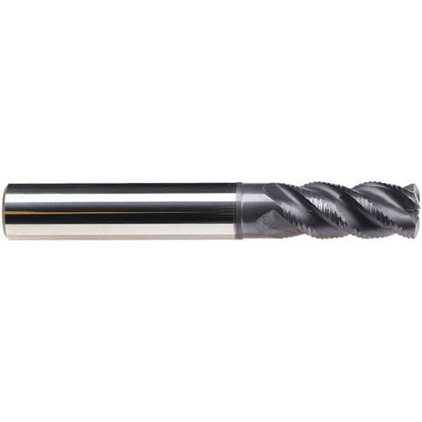 Emuge - 6mm Diam, 13mm LOC, 4 Flute Solid Carbide Roughing & Finishing End Mill - TiAlN Finish, 57mm OAL, 6mm Shank Diam, Cylindrical Shank, 45° Helix, Long Length - Eagle Tool & Supply