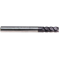 Emuge - 4mm Diam, 11mm LOC, 3 Flute Solid Carbide Roughing & Finishing End Mill - TiAlN Finish, 57mm OAL, 6mm Shank Diam, Weldon Shank, 45° Helix, Centercutting, Long Length - Eagle Tool & Supply