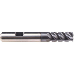 Emuge - 16mm Diam, 19mm LOC, 4 Flute Solid Carbide Roughing & Finishing End Mill - TiAlN Finish, 63mm OAL, 8mm Shank Diam, Weldon Shank, 50° Helix, Long Length - Eagle Tool & Supply