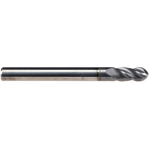 Emuge - 1/4" Diam, 1/2" LOC, 4 Flute Solid Carbide Ball End Mill - CrN Finish, Single End, 2-1/2" OAL, 1/4" Shank Diam, Ball Flute - Eagle Tool & Supply