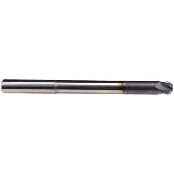 Emuge - 1/2" Diam, 3/8" LOC, 4 Flute Solid Carbide Ball End Mill - TiAlN Finish, Single End, 6" OAL, 1/2" Shank Diam, Ball Flute - Eagle Tool & Supply