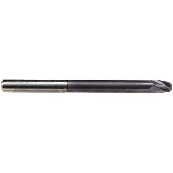 Emuge - 5/16" Diam, 9/32" LOC, 4 Flute Solid Carbide Ball End Mill - TiAlN Finish, Single End, 4" OAL, 5/16" Shank Diam, Ball Flute - Eagle Tool & Supply