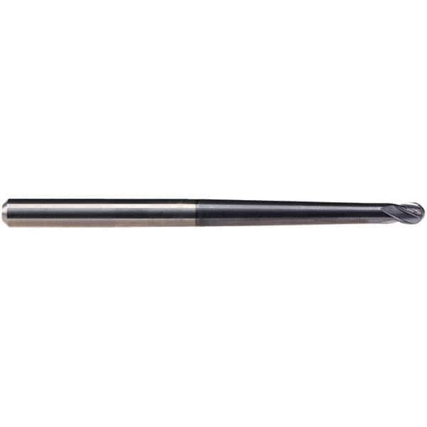 Emuge - 3/16" Diam, 3/16" LOC, 4 Flute Solid Carbide Ball End Mill - TiAlN Finish, Single End, 3-1/2" OAL, 1/4" Shank Diam, Ball Flute - Eagle Tool & Supply