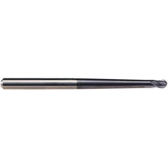 Emuge - 3/16" Diam, 3/16" LOC, 4 Flute Solid Carbide Ball End Mill - TiAlN Finish, Single End, 3-1/2" OAL, 1/4" Shank Diam, Ball Flute - Eagle Tool & Supply