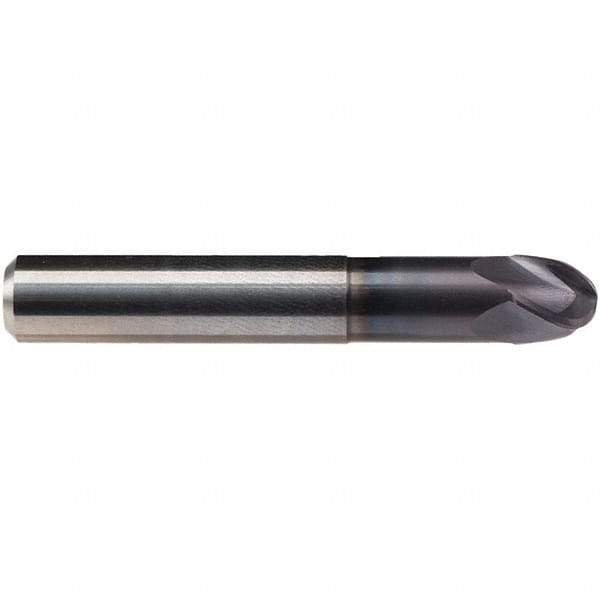 Emuge - 7/16" Diam, 11/32" LOC, 4 Flute Solid Carbide Ball End Mill - TiAlN Finish, Single End, 3" OAL, 7/16" Shank Diam, Ball Flute - Eagle Tool & Supply