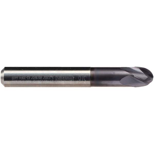 Emuge - 5/16" Diam, 9/32" LOC, 4 Flute Solid Carbide Ball End Mill - TiAlN Finish, Single End, 2-1/2" OAL, 5/16" Shank Diam, Ball Flute - Eagle Tool & Supply