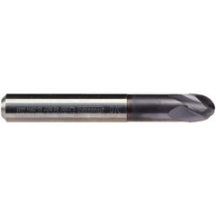 Emuge - 5/16" Diam, 9/32" LOC, 4 Flute Solid Carbide Ball End Mill - TiAlN Finish, Single End, 2-1/2" OAL, 5/16" Shank Diam, Ball Flute - Eagle Tool & Supply
