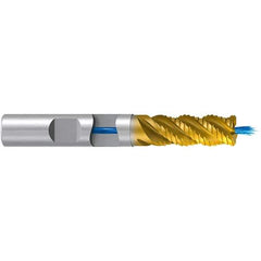 Emuge - 16mm Diam, Fine Pitch, 32mm LOC, 4 Flute Solid Carbide 3mm Corner Radius Roughing End Mill - TiN/TiAlN Finish, 92mm OAL, 16mm Shank Diam, Single End, Extended Reach, 45° Helix - Eagle Tool & Supply