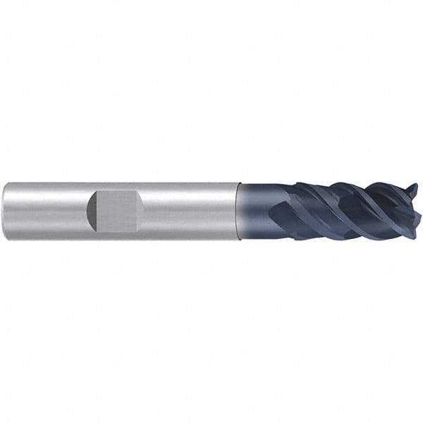 Emuge - 3mm Diam, 14mm LOC, 4 Flute Solid Carbide Roughing & Finishing End Mill - TiAlN Finish, 57mm OAL, 6mm Shank Diam, Weldon Shank, 50° Helix, Centercutting, Long Length - Eagle Tool & Supply