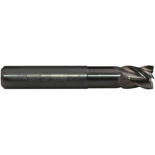 Emuge - 1" Diam, 1-1/4" LOC, 4 Flute Solid Carbide Roughing & Finishing End Mill - Uncoated, 5" OAL, 1" Shank Diam, Cylindrical Shank, 40° Helix, Long Length - Eagle Tool & Supply